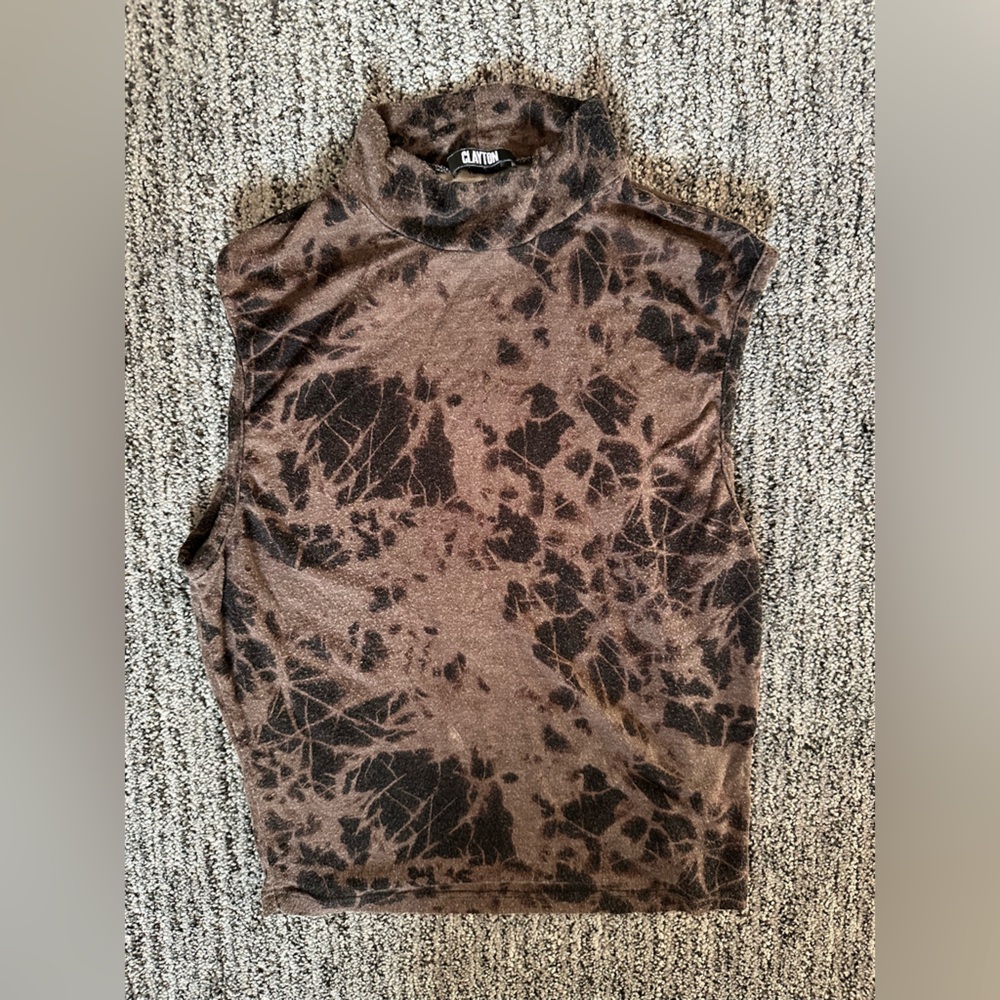 Clayton Brown and Black Tie-Dye Turtleneck Crop Top